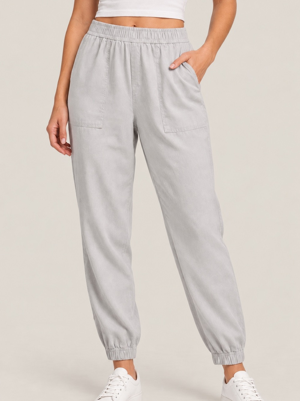 W by Worth Dove Gray Lyocell Jogger Pants Elastic Waist Utility Pockets L